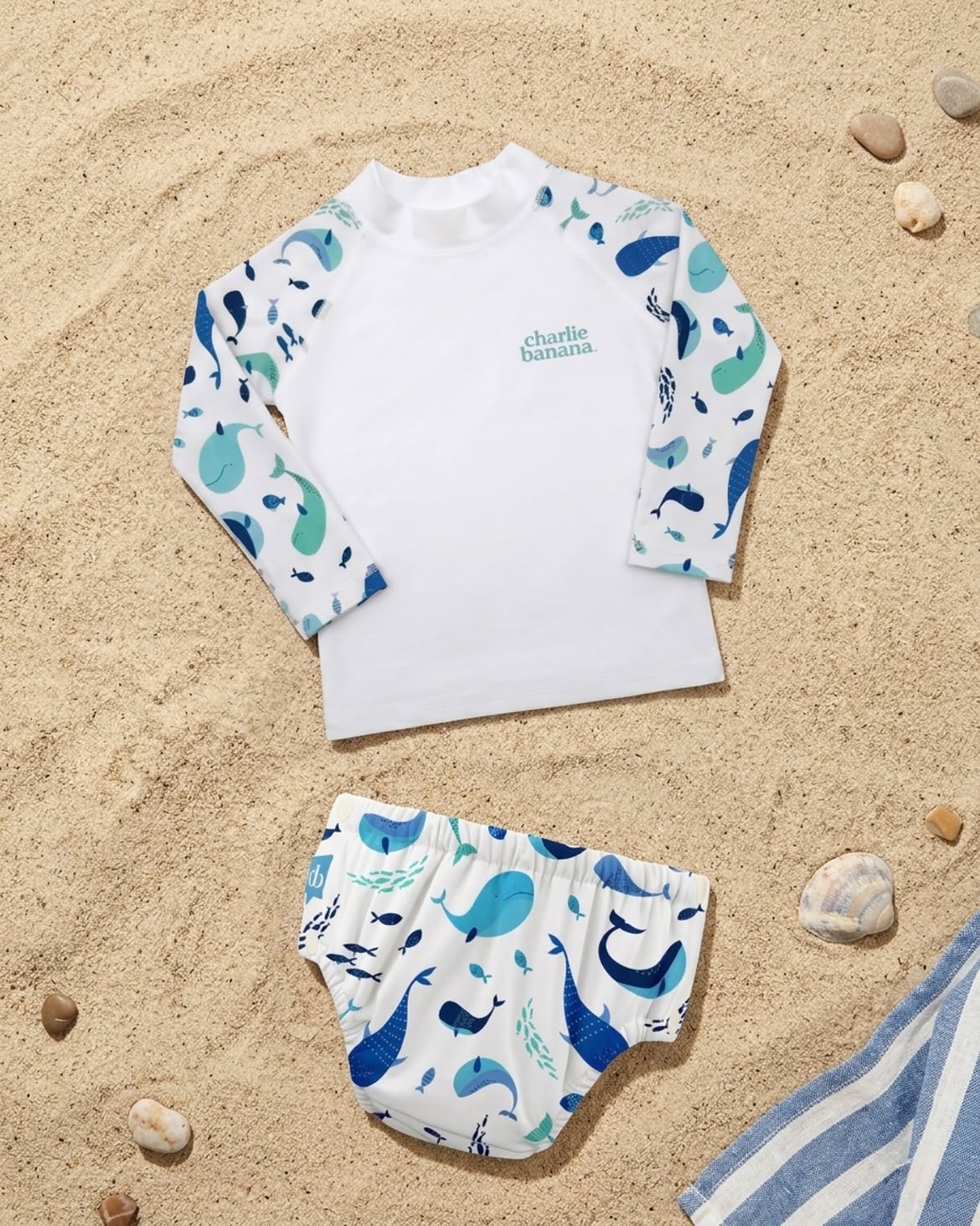 Charlie Banana Rash Guard White + The Whale on White