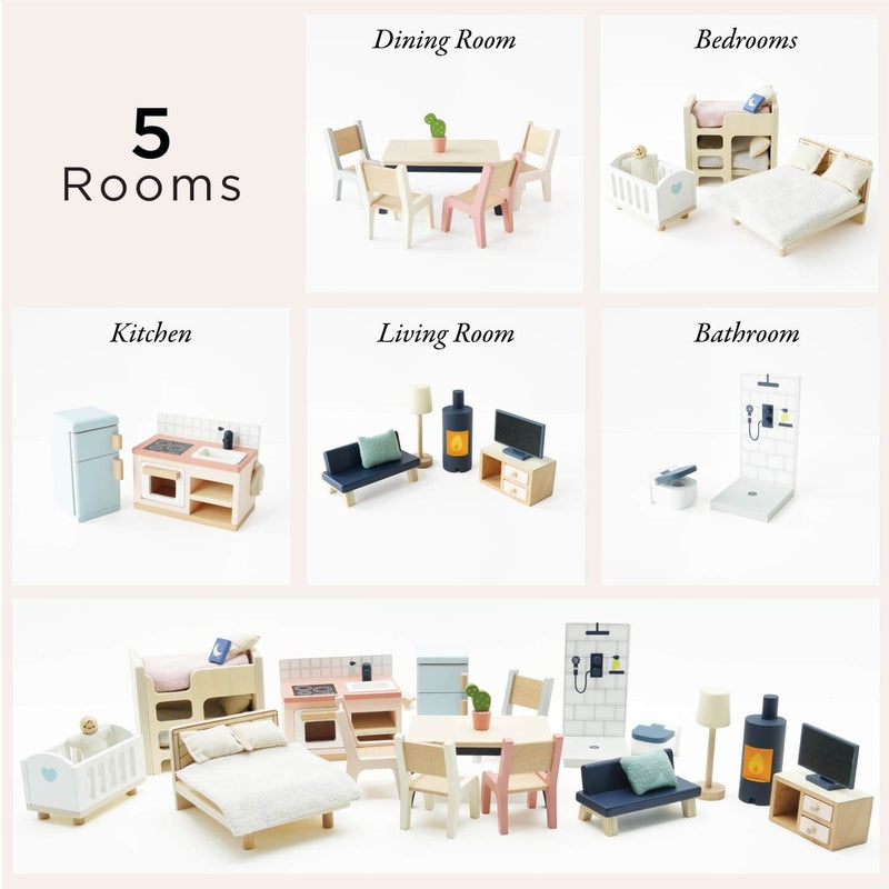 Le Toy Van Complete Dolls House Furniture Set - 35 Pieces