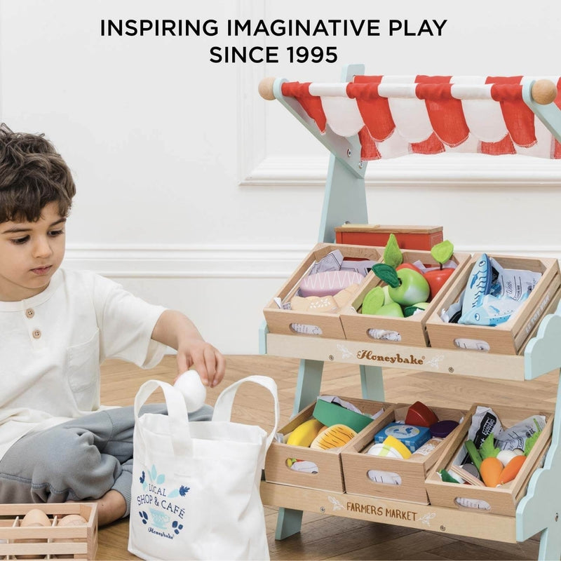 Le Toy Van Wooden Market Stall & Fruit Play Food Crate