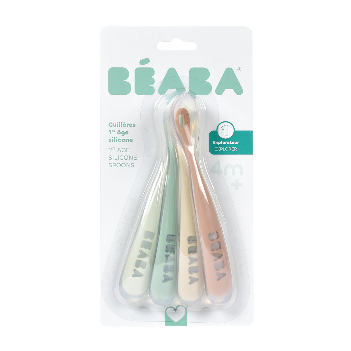 Beaba 1st Stage Silicone Spoons 4 Pack - Natural