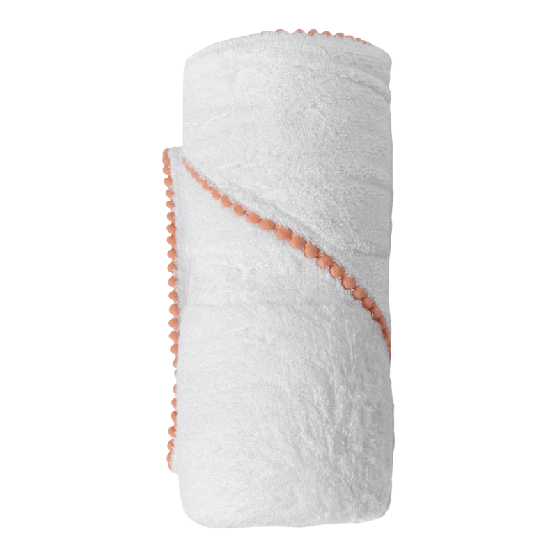 Malabar Baby Bamboo Pom Pom Hooded Towel - Peach