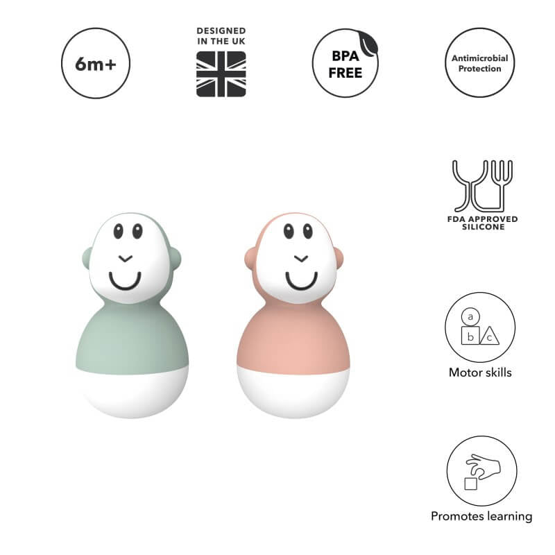 Matchstick Monkey Bathtime Wobblers - Mint Green & Dusty Pink