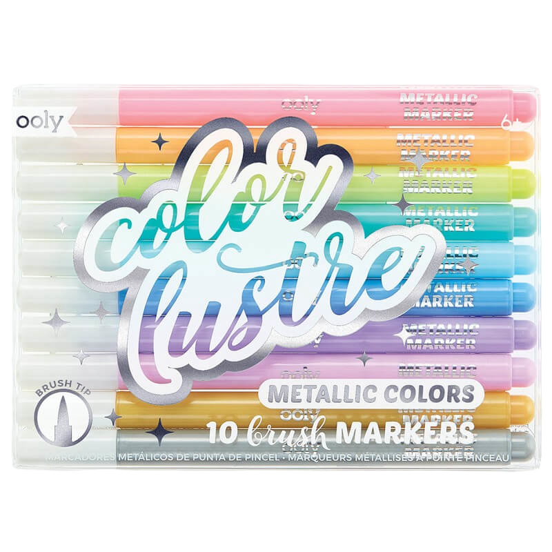 Ooly Color Lustre Metallic Colors Brush Markers - Set of 10