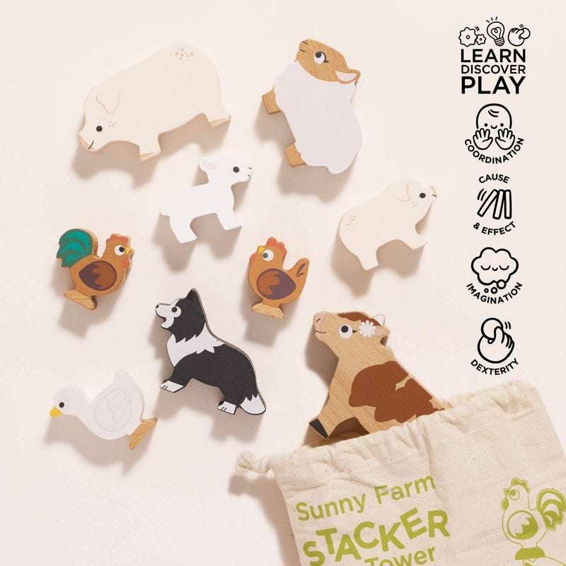 Le Toy Van Stacking Farmyard Animals & Bag